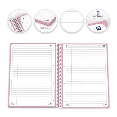 Oxford School Touch Europeanbook spiraalblok, ft A4+, 160 bladzijden, gelijnd, pastel roze