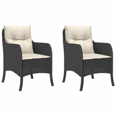 Tuinstoelen 2 st met kussens poly rattan zwart - thumbnail