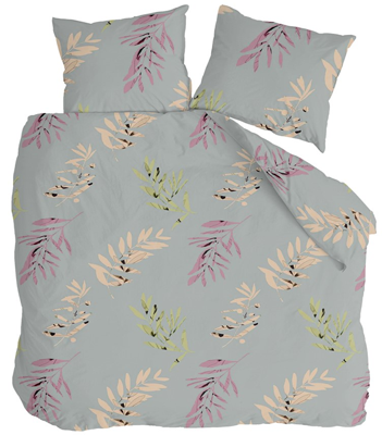 Byrklund Be Leaves dekbedovertrek - 1-persoons (140x200/220 cm + 1 sloop) - Katoen - Grijs