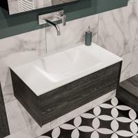 Mondiaz Lush Cloud badmeubel eiken Dark brown 80 cm 1 lade solid surface enkele spoelbak midden zonder kraangat - thumbnail