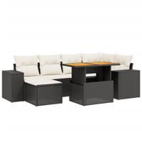 7-delige Loungeset met kussens poly rattan zwart - thumbnail