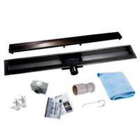 RVS Douchegoot Flens met Uitneembaar Sifon 110x7cm 6,7cm diep TEGELROOSTER MAT ZWART - thumbnail