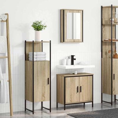 Badkamermeubelset met plank met opslag 3 pcs Bruin Bewerkt hout