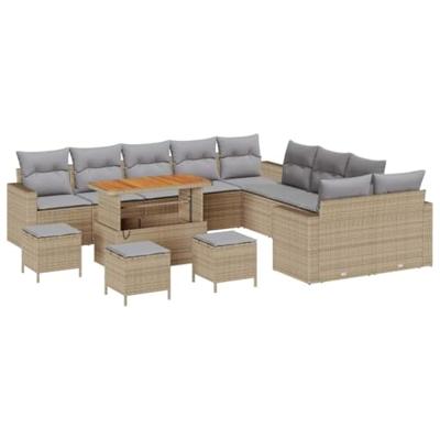 Tuinbankenset 14 pcs Beige poly rattan