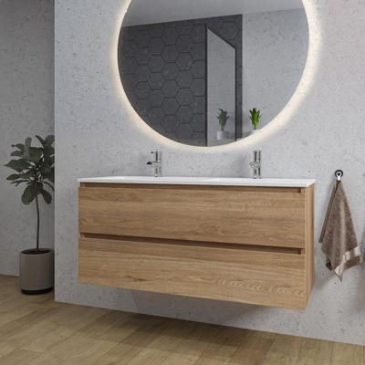 Adema Chaci Badkamermeubelset - 120x46x57cm - 2 keramische wasbakken wit - 2 kraangaten - 2 lades - ronde spiegel met verlichting - eiken SW1212781/SW804533/SW161923 Adema Chaci Badkamermeubelset - 120x46x57cm - 2 keramische wasbakken wit - 2 kraangaten - 2 lades - ronde spiegel met verlichting - eiken SW1212781/SW804533/SW161923