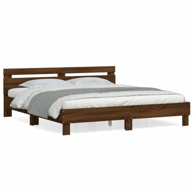 Bedframe met hoofdeinde bewerkt hout bruineikenkleur 200x200 cm - thumbnail