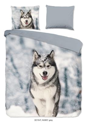 Good Morning Dekbedovertrek "husky hond" - Grijs - (240x200/220 cm) - Katoen Flanel