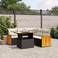 6-delige Loungeset met kussens poly rattan zwart - thumbnail
