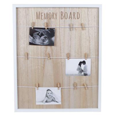 Houten Memobord 55x45 cm + 12 Mini Knijpers Neutraal/Wit