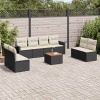 9-delige Loungeset met kussens poly rattan zwart - thumbnail