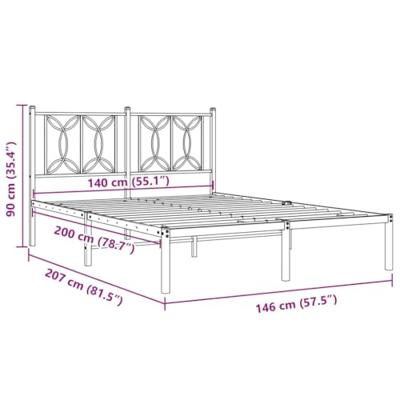 Bedframe met hoofdbord metaal zwart 140x200 cm - thumbnail