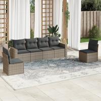 6-delige Loungeset met kussens poly rattan grijs - thumbnail