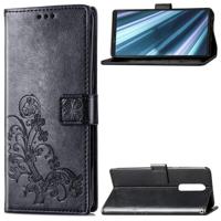 Lucky Clover bloemen patroon lederen hoes voor Sony Xperia 1 ingedrukt / Xperia XZ4, met houder & kaartsleuven & portemonnee & Hand Strap (zwart) - thumbnail