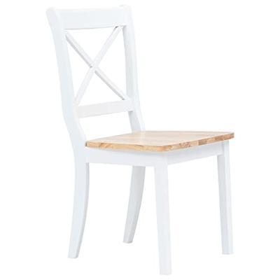 Eetkamerstoelen 2 st massief rubberwood naturel en wit - thumbnail