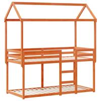 Stapelbed met dak massief grenenhout wasbruin 90x190 cm - thumbnail