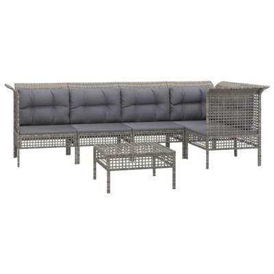 6-delige Loungeset met kussens poly rattan grijs