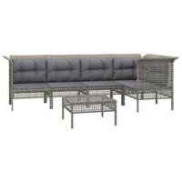 6-delige Loungeset met kussens poly rattan grijs - thumbnail