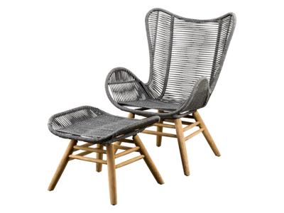 Kreta lounge chair with hocker shades off Grey, FSC Eucalyptus