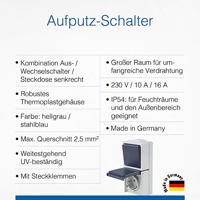 AS Schwabe 62455 Schakelaar (opbouw) IP54 Grijs - thumbnail