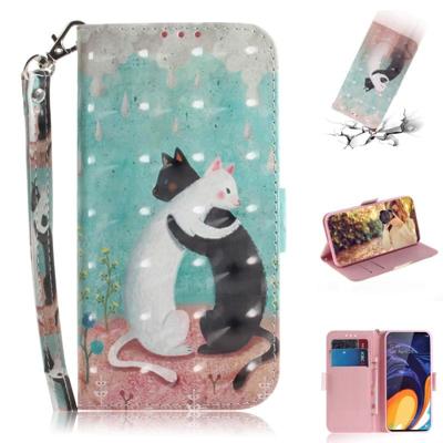 3D gekleurde tekening katten patroon horizontale Flip lederen case voor Galaxy A60 met houder & card slots & portemonnee 3D gekleurde tekening katten patroon horizontale Flip lederen case voor Galaxy A60 met houder & card slots & portemonnee