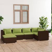 6-delige Loungeset met kussens poly rattan bruin - thumbnail
