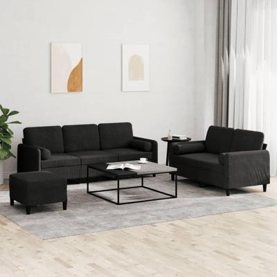 3-delige Loungeset met kussens fluweel zwart