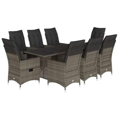 9-delige Tuinset met kussens poly rattan grijs