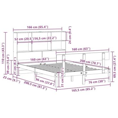 Bed met boekenkast zonder matras massief grenenhout 160x200 cm