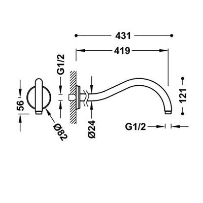 Douchearm Tres Clasic | 42 cm | Wandmontage | Messing | Vintage | 24k Goud glans