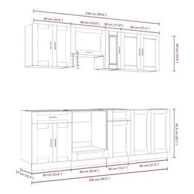 8-delige Keukenkastenset Kalmar bewerkt hout bruin eikenkleur