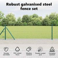 VidaXL Hek met paal groen 0,8 x 10 m staal en pvc - thumbnail