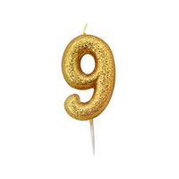 Nummerkaars &apos;9&apos; Glittergoud - thumbnail