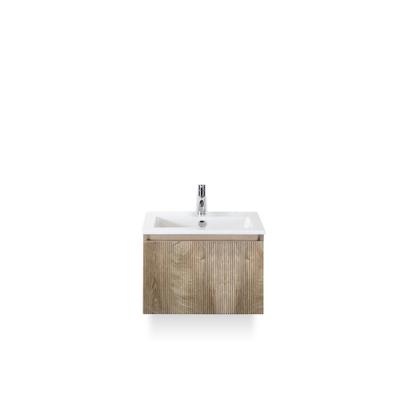 Frozen 3d Badmeubelset 60 cm - Greeplijst in kleur - Grain Oak - Keramische Wastafel Wit 1 kraangat