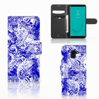 Telefoonhoesje met Naam Samsung Galaxy J6 2018 Angel Skull Blauw - thumbnail