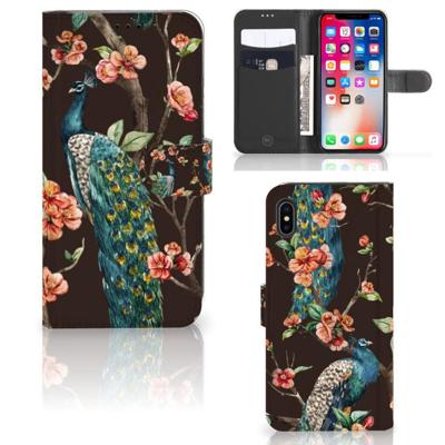 Apple iPhone Xs Max | Telefoonhoesje | Met pasjeshouder | Pauw met Bloemen