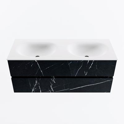 MONDIAZ VICA 120cm badmeubel onderkast Marquina 2 lades. Wastafel MOON dubbel 2 kraangaten, kleur Talc.