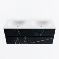 MONDIAZ VICA 120cm badmeubel onderkast Marquina 2 lades. Wastafel MOON dubbel 2 kraangaten, kleur Talc. - thumbnail