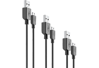 cellularline Multipack oplaadkabelset in 3 verschillende lengtes: 15 cm, ideaal voor powerbank en laptop; de standaardlengte van 120 cm; 200 cm voor stopcontacten op afstand