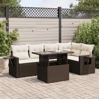 6-delige Loungeset met kussens poly rattan bruin - thumbnail