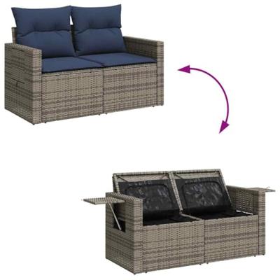 7-delige Loungeset met kussens poly rattan grijs - thumbnail
