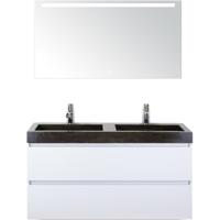 Maxx XL Badmeubelset 120 cm - Wit Hoogglans - Wastafel Lucca Dubbel 2 Kraangaten met LED Spiegel - thumbnail