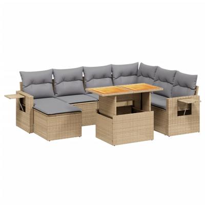 8-delige Loungeset met kussens poly rattan beige