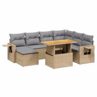 8-delige Loungeset met kussens poly rattan beige - thumbnail