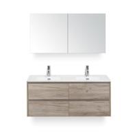 Dante Badmeubelset 120 cm - 4 laden Craft Oak - Keramische Wastafel Wit Cover - met Spiegelkast - thumbnail