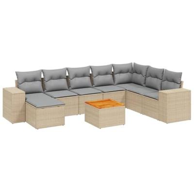 9-delige Loungeset met kussens poly rattan beige