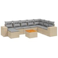 9-delige Loungeset met kussens poly rattan beige - thumbnail
