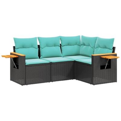 4-delige Loungeset met kussens poly rattan zwart 4-delige Loungeset met kussens poly rattan zwart