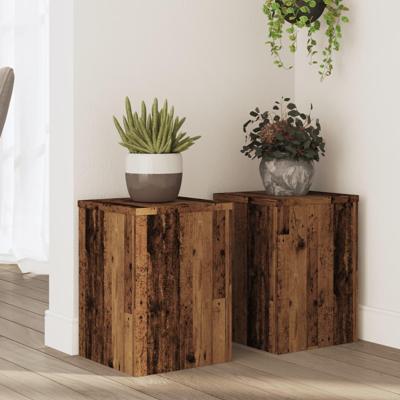 Plantenstandaards 2 st 25x25x35 cm bewerkt hout oud houtkleurig Plantenstandaards 2 st 25x25x35 cm bewerkt hout oud houtkleurig