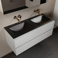 MONDIAZ AIVY 120cm badmeubel Talc, wastafel Urban solid surface dubbel zonder kraangat met spiegelkast (AI-351651URBAN-NO - AI-M120TADU - AI-C120TAMI) - thumbnail