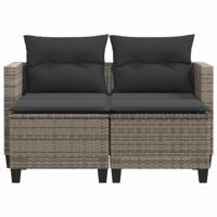 Tuinbank 2-zits met voetenbanken poly rattan grijs - thumbnail